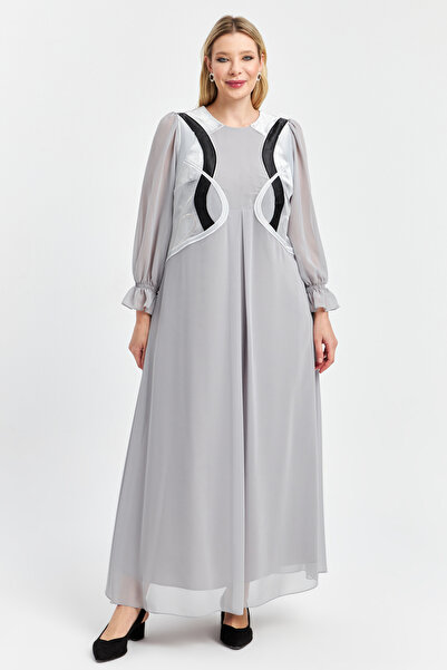 İnce Geometrik Nakış detaylı Büyük Beden Elbise