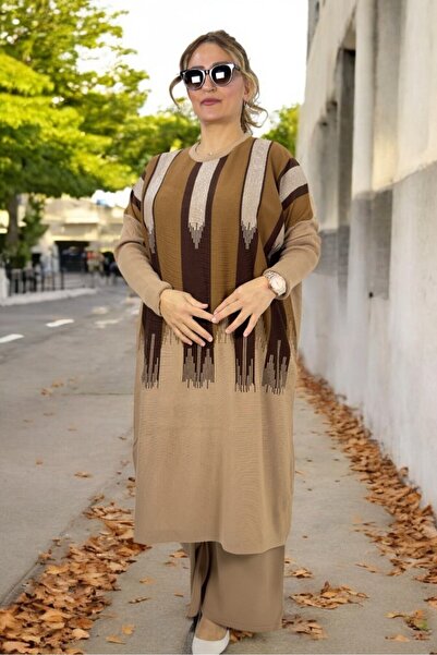 yagmurberen 100% Acrylic Fabric Large Size Bottom Top Set with Sim Streifen Pattern