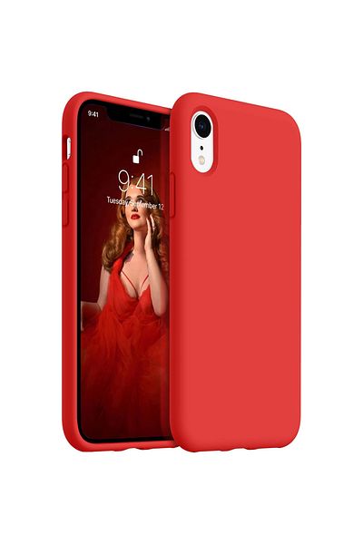 Merwish غطاء حماية من السيليكون متوافق مع هاتف iPhone Xr مع شعار مخملي باللون الأحمر