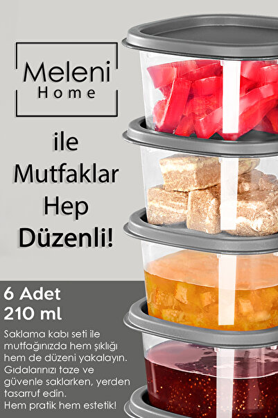 Meleni Home Set of 6 Grey Breakfast - 210 ml Capacity Storage Container