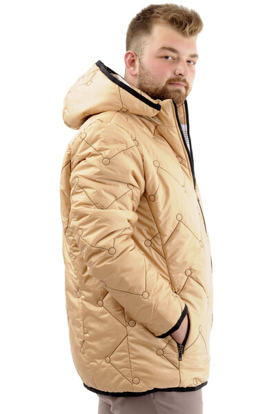 ModeXL Men's Plus Size down Coat - Cold Proof with Pockets and Zipper, U24600 Milk Coffee