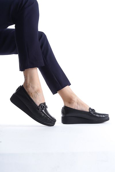 Modabuymus Taap Black Genuine Leather Anatomical Buckle Lightweight Comfortable Young Mother Shoes