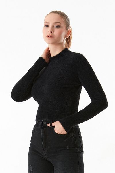 Fulla Moda Pulover de bază cu barbă cu talie elastică