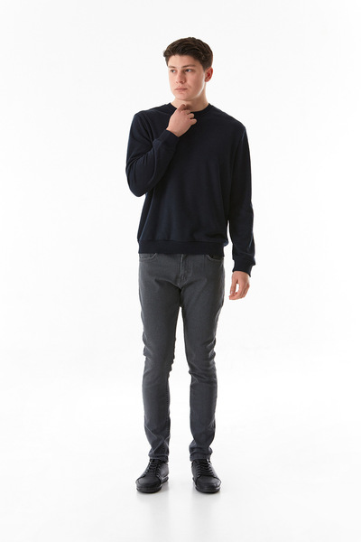 Fulla Moda Φούτερ με 3 κλωστές Basic Crew Neck