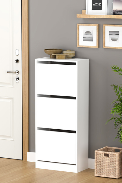 Fly Mobilya Fora 3 Kapaklı Beyaz Ayakkabılık