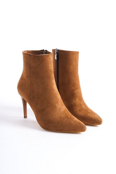 Modabuymus Μπότες με λεπτό τακούνι Tan Suede Bootie
