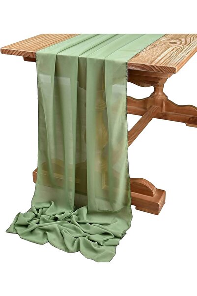 COOYA Mouse Tail Green Chiffon Tablecloth,29x120 InchLong Soft Chiffon Gauze,Romantic Table Decoration