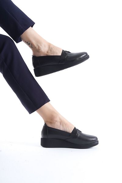 Modabuymus Laap Black Genuine Leather Anatomical Elastic Lightweight Comfortable Young Mother Shoes