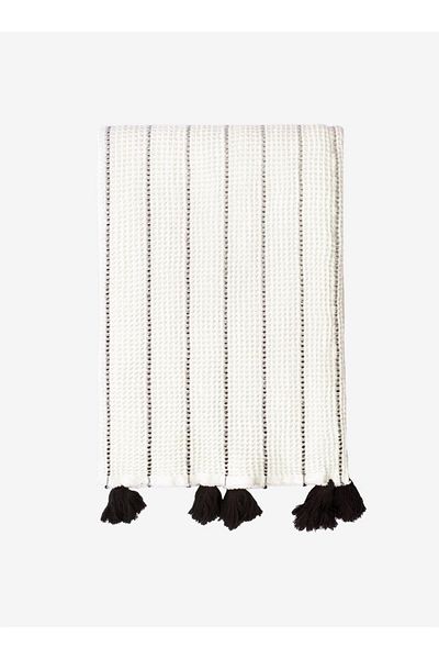 Barine Buhur Cotton Sofa Shawl Tv Blanket Ecru / Black 130X170