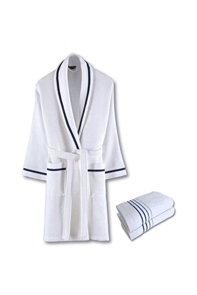 DK STORE Beyaz %100 Pamuk Unisex Pike Bornoz Havlu Seti