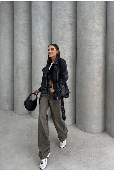 VESS MODA Jachetă de piele oversize cu cataramă pentru femei