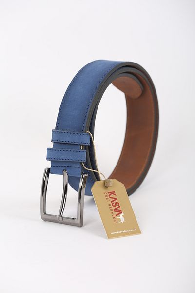 KASVA DERİ 4 cm Jeans Blue Nubuck Leather Belt