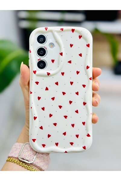Go Aksesuar Galaxy A15 Compatible Red Hearts Design Printed Silicone Case