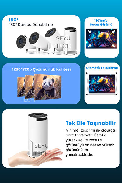 SEYUTECH Hy300 Pro Upgrade Projeksiyon Cihazı Ultra Hd Android Ev Projektörü Wifi,bluetooth,hdmı