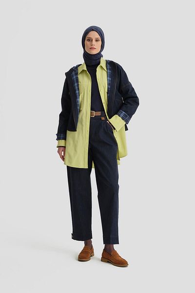 Armine Plaid Lined Denim Jacket 24K5701 Navy Blue