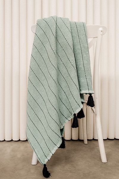 Barine Green / Black Frankincense Cotton Sofa Shawl - 130X170
