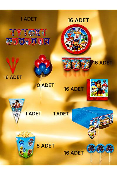 VibeHome Ultra-Luxury Set with Paw Patol Theme for 16 - Birthday Party and Fun Events