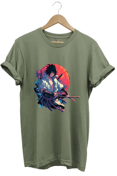 WİDİ Unisex Anime Manga Streetwear με εμπριμέ κομψό σχέδιο 100% βαμβακερό μπλουζάκι χακί με λαιμόκοψη