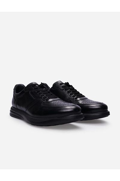 Cabani 100% Genuine Leather Black Lace-Up Men's Casual Shoes