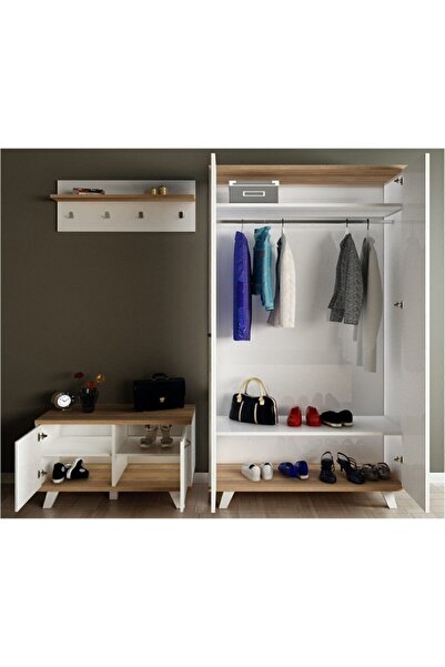 AEKA Ae-1075 Poli Vestiyer Takımı 2 Kapaklı Beyaz Askılıklı