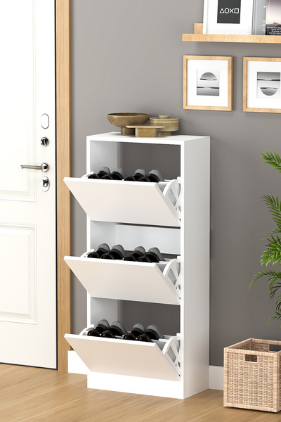 Fly Mobilya Fora 3 Kapaklı Beyaz Ayakkabılık