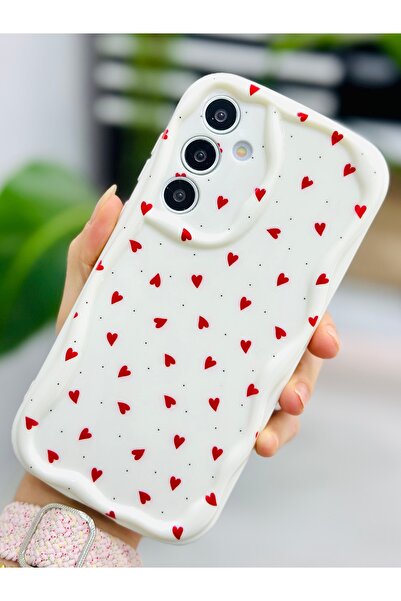 Go Aksesuar Red Hearts Design Silicone Case Compatible with Samsung Galaxy A35