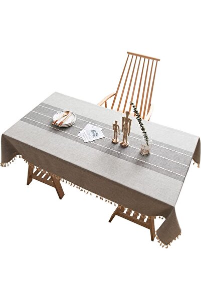 Arabest Waterproof Tablecloth, Embroidered Burlap Linen Tassel Tablecloth, Wr...