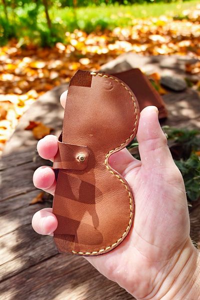 Leather Cy Solare Cognac Genuine Leather Men's Women's Glasses Case Including Name Writing Handmade Glasses Case