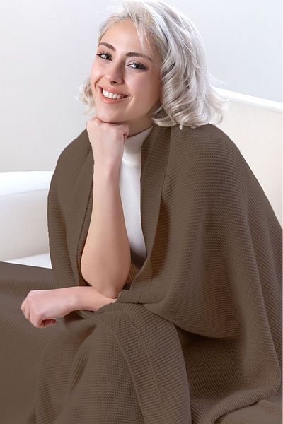 DALİSA Alina Knitwear Plain Knitted Knee Blanket, Sofa Shawl, Children's Blanket Brown - 130x150