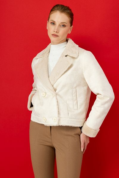 Ekol Stone Colored Plush Lined Chamois Coat