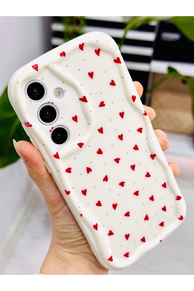 Go Aksesuar Red Hearts Design Silicone Case Compatible with Samsung Galaxy A35