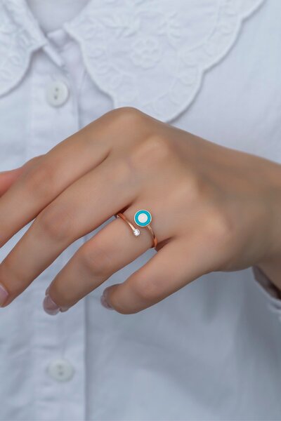 Nereze 925 Ayar Ayarlanabilir Mineli Nazar Tektaş Gümüş Yüzük