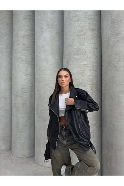 VESS MODA Jachetă de piele oversize cu cataramă pentru femei