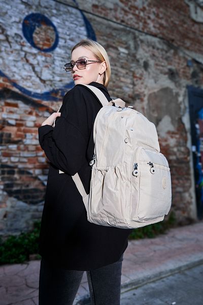 Sanmorris Unisex Αδιάβροχο μεγάλο μέγεθος Crinkle ύφασμα πολλαπλών τμημάτων κρέμα φορητού υπολογιστή Σχολικό και ταξιδιωτικό σακίδιο