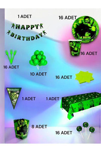 VibeHome Hulk Themed Ultra-Luxury Set for 16 - Birthday Party and Fun Events