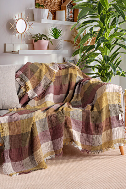 MYLASA HOME شال أريكة متعدد الأغراض منقوش من القطن بنسبة 100% من MylasaHome م...