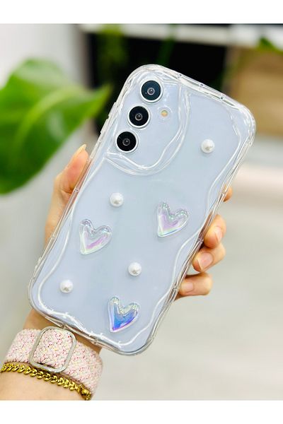 Go Aksesuar جراب سيليكون بتصميم قلب شفاف متوافق مع هاتف Samsung Galaxy A54 مع لعبة ثلاثية الأبعاد لؤلؤية