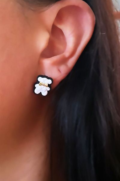 Sose Moda Little Teddy Bear Model White Color Earrings