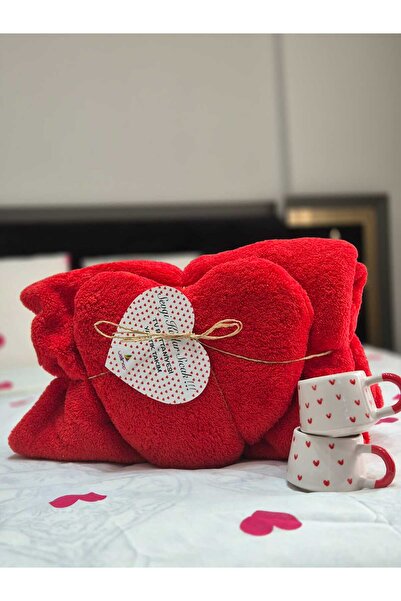 Lider MAGNESİA Leader Magnesia Silvery Fleece Single Personal Blanket and Heart Pillow Set