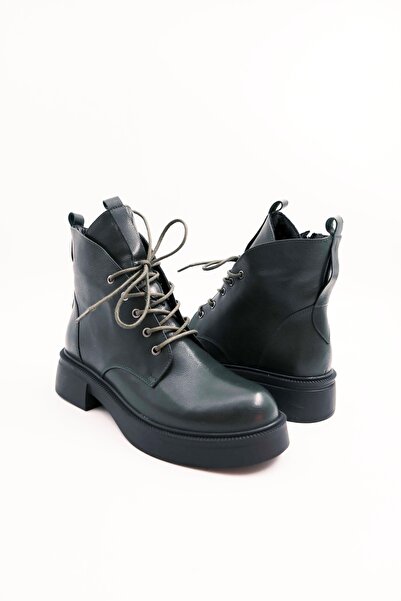 Tenau Πράσινες γυναικείες μπότες από γνήσιο δέρμα