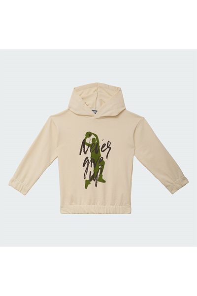 mumuko Boy's Hooded Printed Sweatshirt Ecru Color 100% Cotton