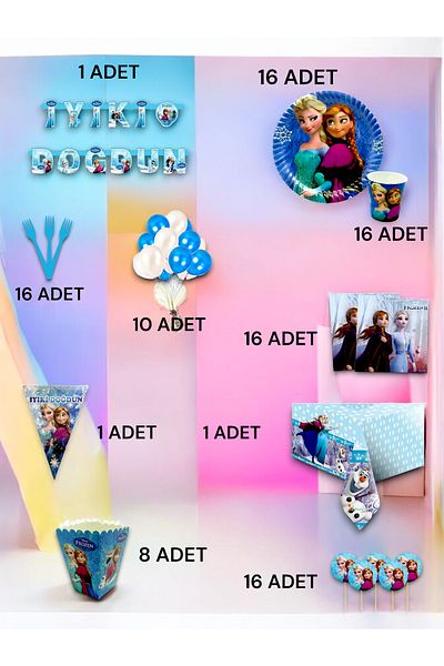 VibeHome Frozen Themed Ultra-Luxury Set for 16 - Birthday Party and Fun Events