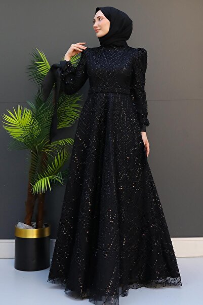 GİYZAMİLA Selver Hijab Evening Dress Black
