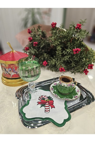 nebudeco Yılbaşı Serisi Baston Şeker Nakışlı Kokteyl Peçetesi , Kahve yanı ve...