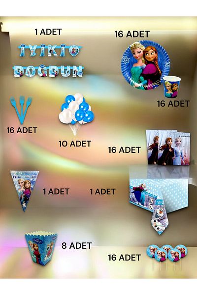 VibeHome Frozen Themed Ultra-Luxury Set for 16 - Birthday Party and Fun Events
