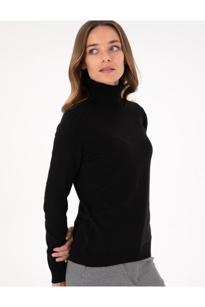 Pierre Cardin Siyah Slim Fit Balıkçı Yaka Basic Kazak 50300786-VR046