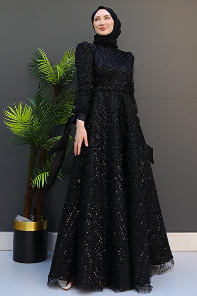 GİYZAMİLA Selver Hijab Evening Dress Black