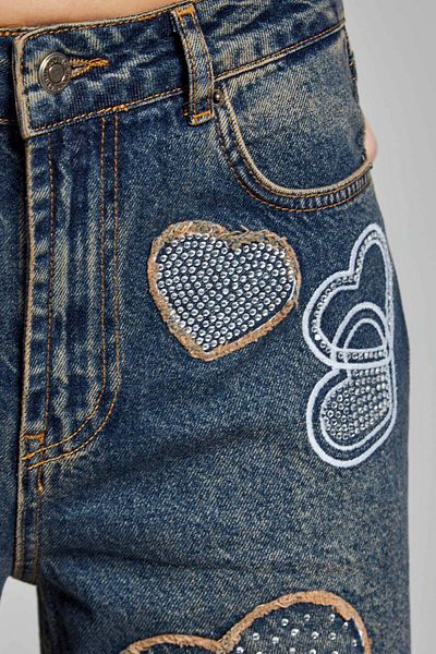 its basic Blugi Culoare Strălucitor - Detaliu Inimă Largi Denim Femei