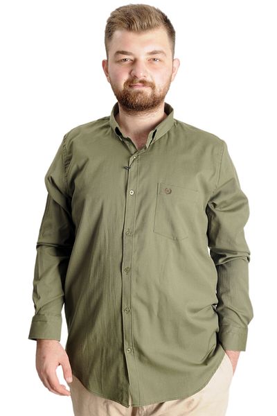 ModeXL Mode Xl Ανδρικό πουκάμισο μεγάλου μεγέθους με τσέπη Oxford 20366 Khaki