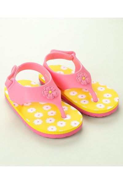 Babyoye Flop Flops with Velcro Closure Floral Print - Yellow & Pink